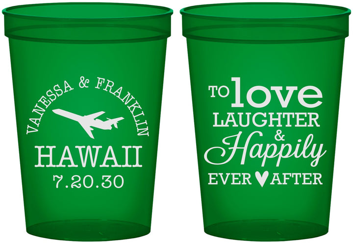 Custom Wedding 16 oz Translucent Cups - Love Laughter Happily | 404