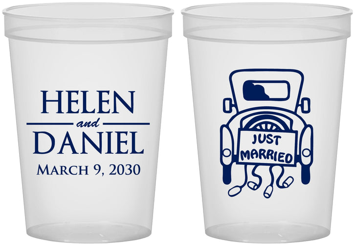 Custom Wedding 16 oz Translucent Cups - Just Married Old Car | 413
