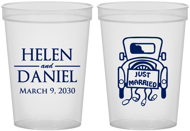 Custom Wedding 16 oz Translucent Cups - Just Married Old Car | 413