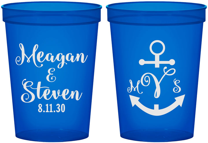 Custom Wedding 16 oz Translucent Cups - Monogram Nautical | 414
