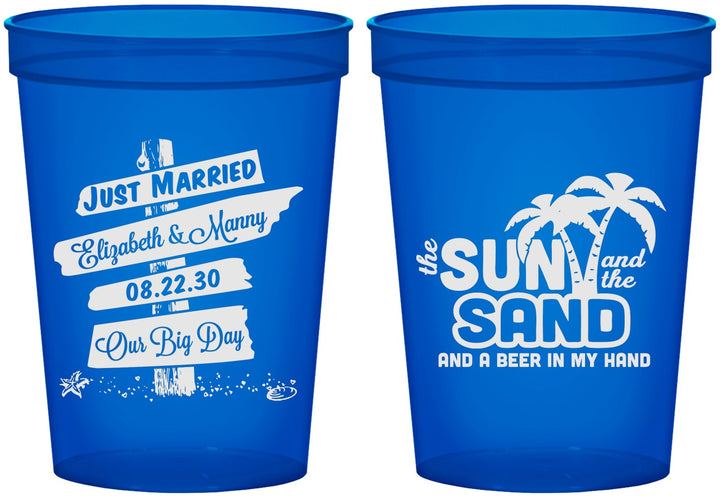 Custom Wedding 16 oz Translucent Cups - Sun Sand Drink In My Hand | 416