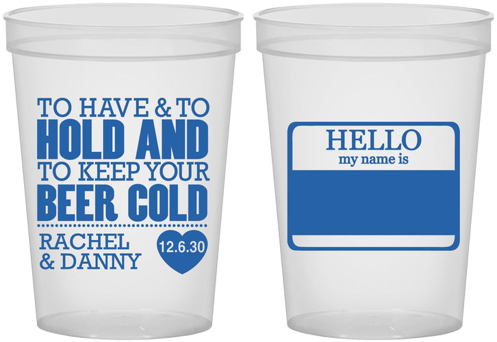 Custom Wedding 16 oz Translucent Cups - Hello My Name Is | 418