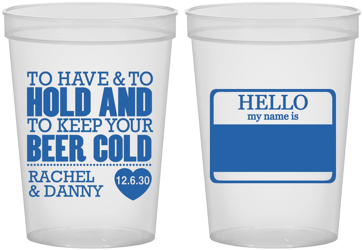 Custom Wedding 16 oz Translucent Cups - Hello My Name Is | 418