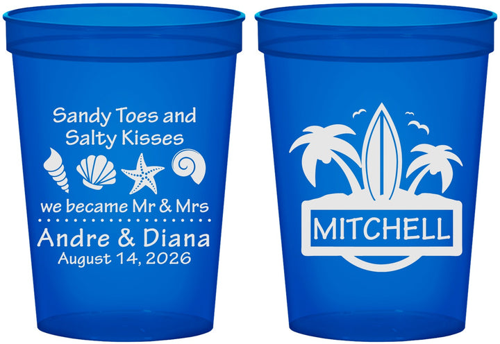 Custom Wedding 16 oz Translucent Cups - Sandy Toes Salty Kisses | 419