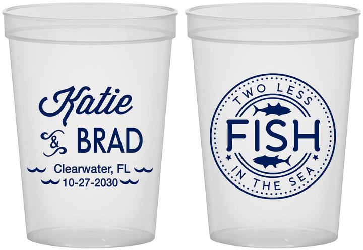 Custom Wedding 16 oz Translucent Cups - Two Less Fish In The Sea | 421