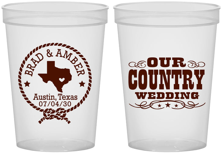 Custom Wedding 16 oz Translucent Cups - Country Texas | 424