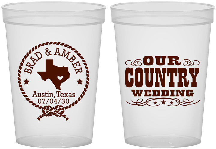 Custom Wedding 16 oz Translucent Cups - Country Texas | 424