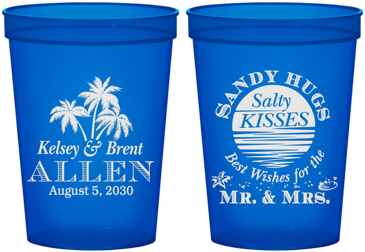 Custom Wedding 16 oz Translucent Cups - Sandy Hugs Salty Kisses | 425