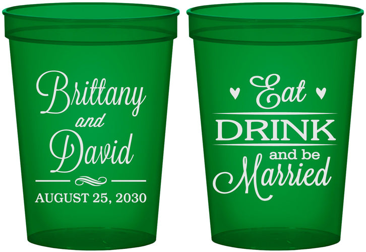 Custom Wedding 16 oz Translucent Cups - Eat Drink Be Married | 430