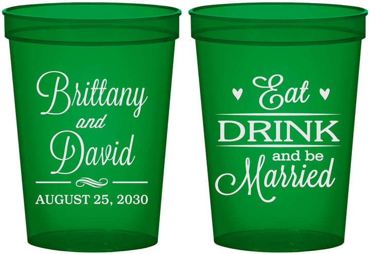 Custom Wedding 16 oz Translucent Cups - Eat Drink Be Married | 430