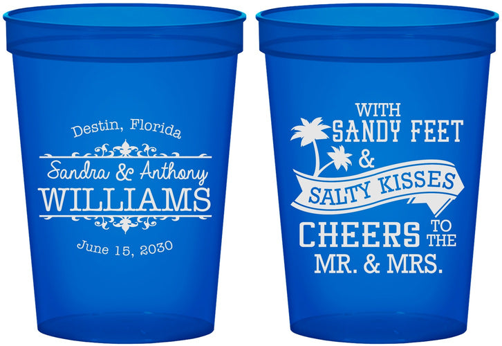 Custom Wedding 16 oz Translucent Cups - Sandy Feet Salty Kisses | 434