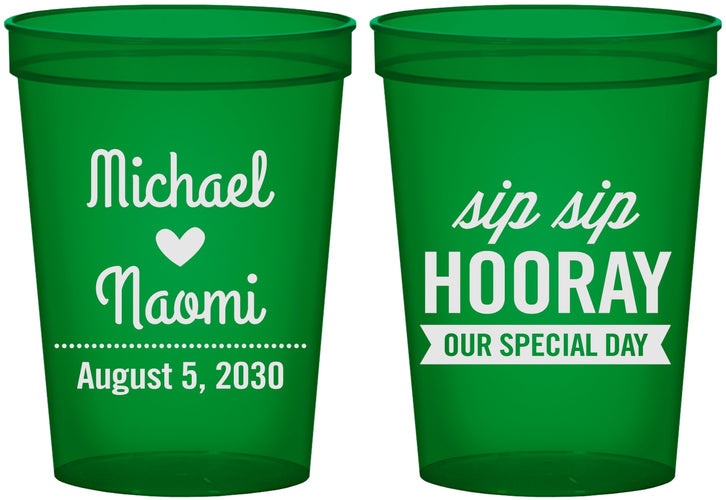 Custom Wedding 16 oz Translucent Cups - Sip Sip Hooray | 437