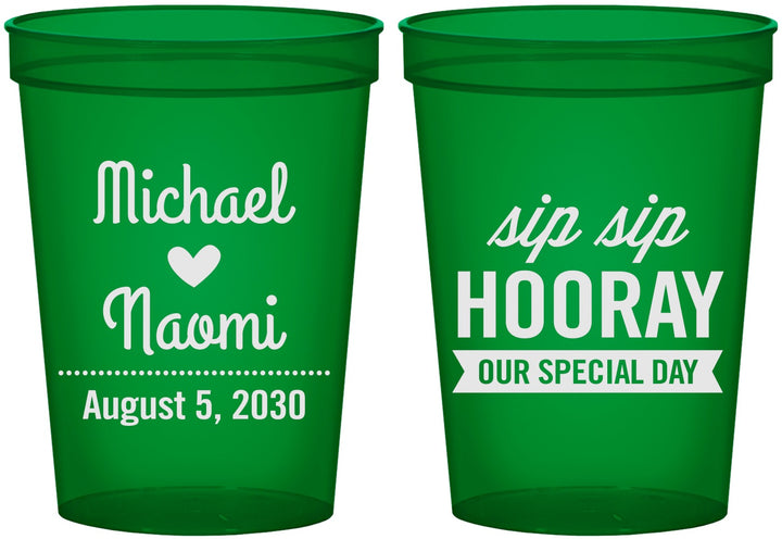 Custom Wedding 16 oz Translucent Cups - Sip Sip Hooray | 437