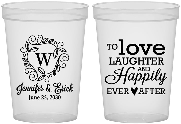 Custom Wedding 16 oz Translucent Cups - Love Laughter Happily | 461