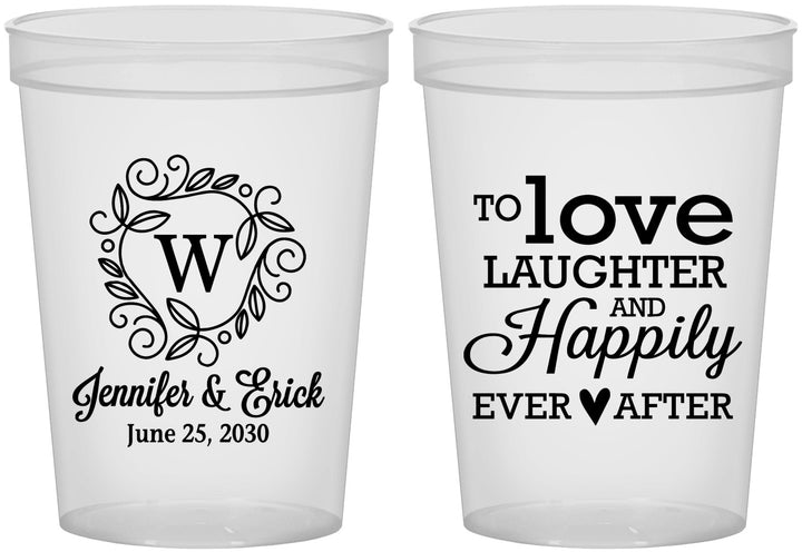 Custom Wedding 16 oz Translucent Cups - Love Laughter Happily | 461