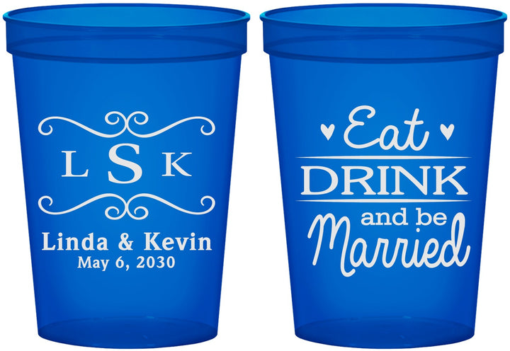 Custom Wedding 16 oz Translucent Cups - Eat Drink Be Married | 463