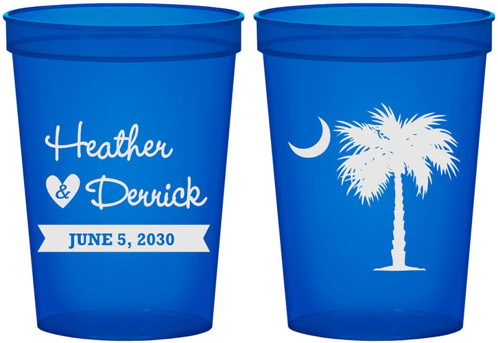 Custom Wedding 16 oz Translucent Cups - Palmetto Tree | 477