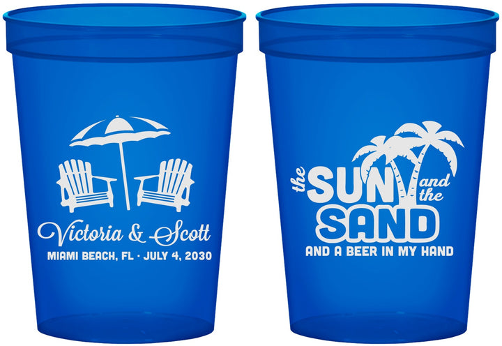 Custom Wedding 16 oz Translucent Cups - Sun Sand Drink In My Hand | 479