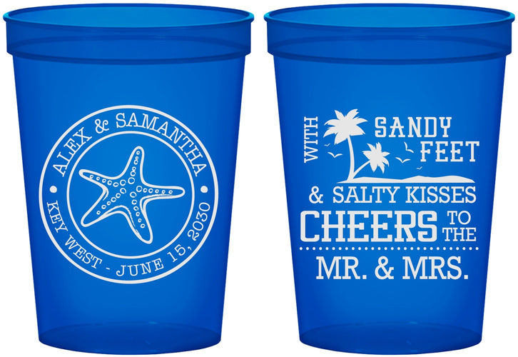 Custom Wedding 16 oz Translucent Cups - Sandy Feet Salty Kisses | 488