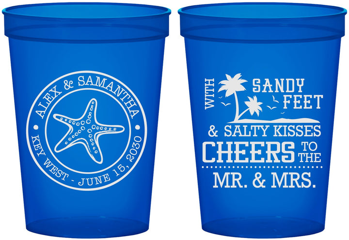 Custom Wedding 16 oz Translucent Cups - Sandy Feet Salty Kisses | 488