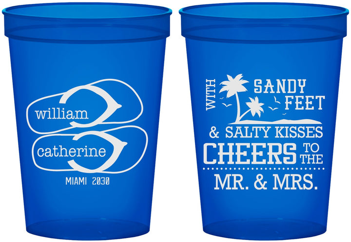 Custom Wedding 16 oz Translucent Cups - Sandy Feet Salty Kisses | 490