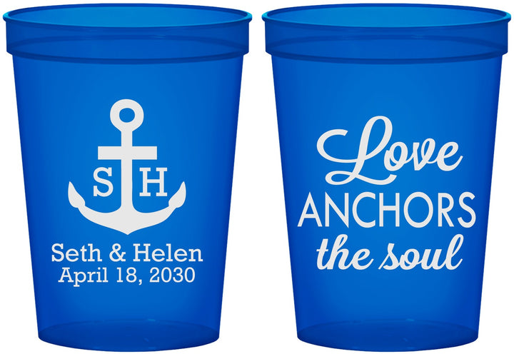 Custom Wedding 16 oz Translucent Cups - Love Anchors The Soul | 494