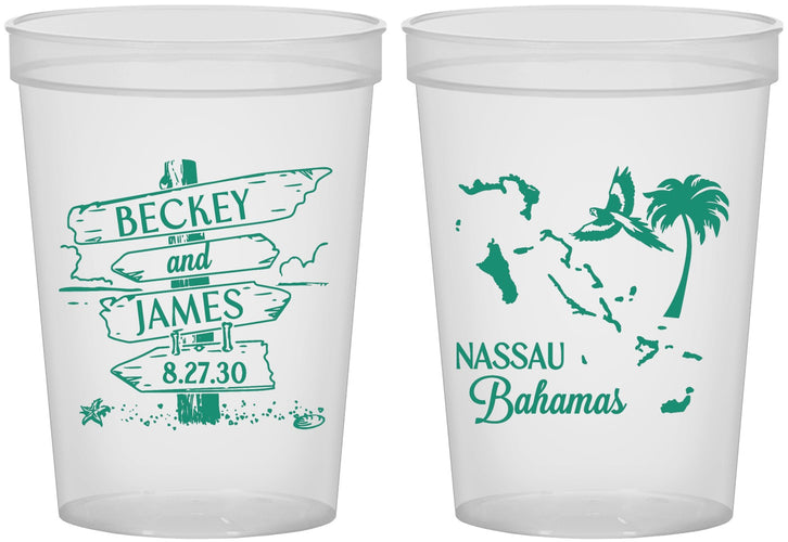 Custom Wedding 16 oz Translucent Cups - Bahamas | 507
