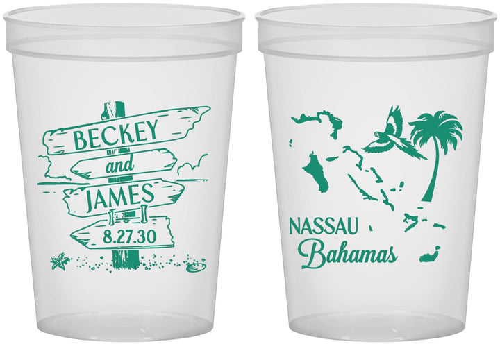 Custom Wedding 16 oz Translucent Cups - Bahamas | 507