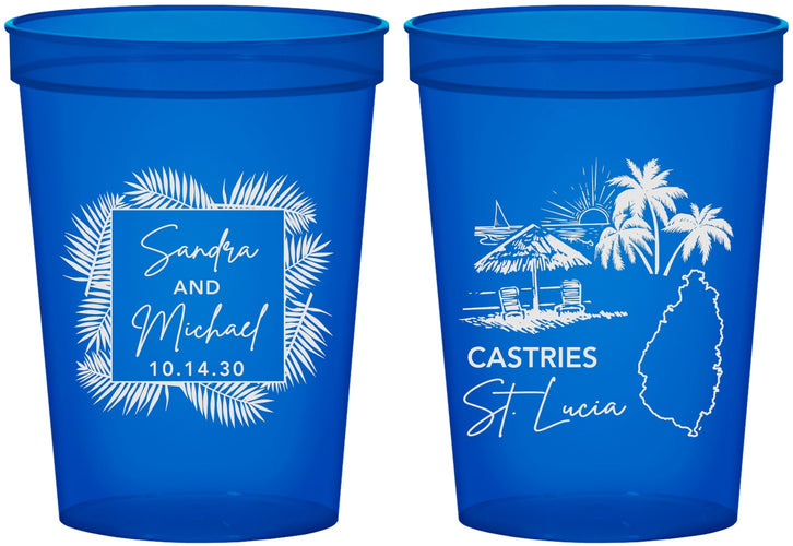Custom Wedding 16 oz Translucent Cups - St Lucia | 541