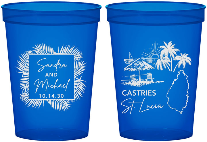 Custom Wedding 16 oz Translucent Cups - St Lucia | 541