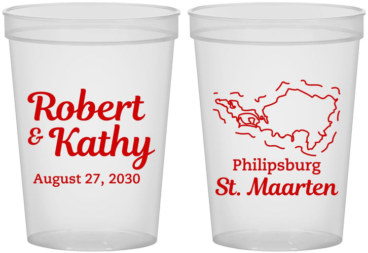 Custom Wedding 16 oz Translucent Cups - St Maarten | 542