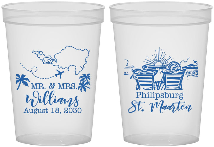 Custom Wedding 16 oz Translucent Cups - St Maarten | 543