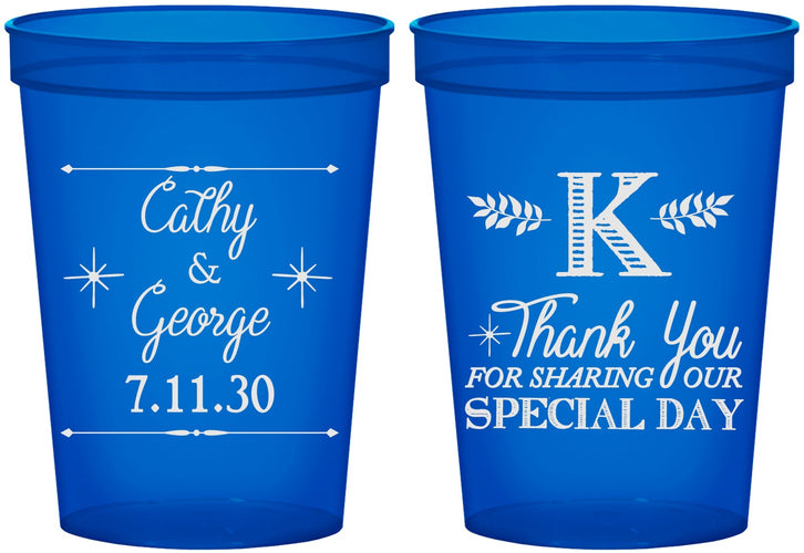 Custom Wedding 16 oz Translucent Cups - Monogram | 556