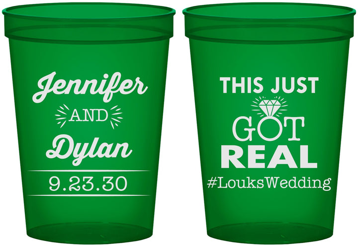 Custom Wedding 16 oz Translucent Cups - Just Got Real | 557
