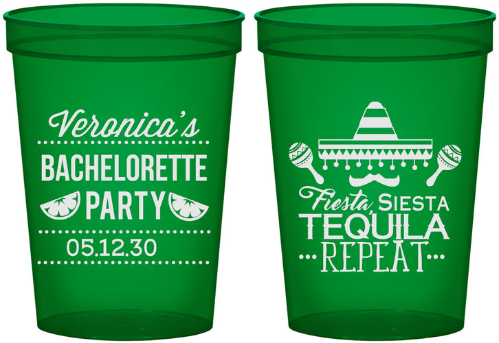 Custom Bachelorette 16 oz Translucent Cups - Fiesta Siesta Tequila Repeat | 60000