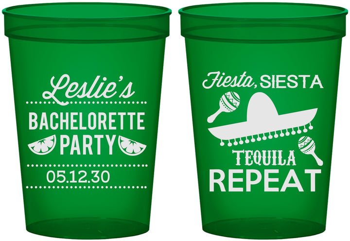 Custom Bachelorette 16 oz Translucent Cups - Fiesta Siesta Tequila Repeat | 60003