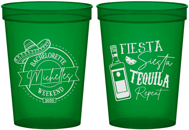 Custom Bachelorette 16 oz Translucent Cups - Fiesta Siesta Tequila Repeat | 60004