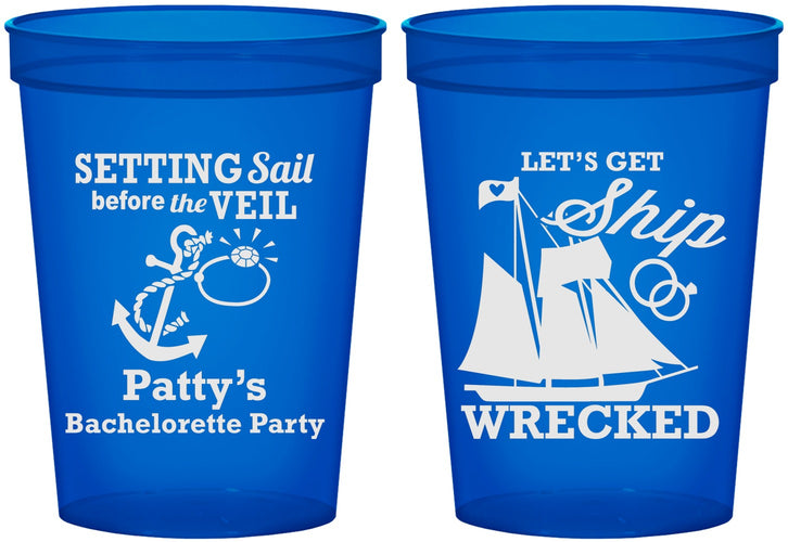 Custom Bachelorette 16 oz Translucent Cups - Lets Get Ship Wrecked | 60011