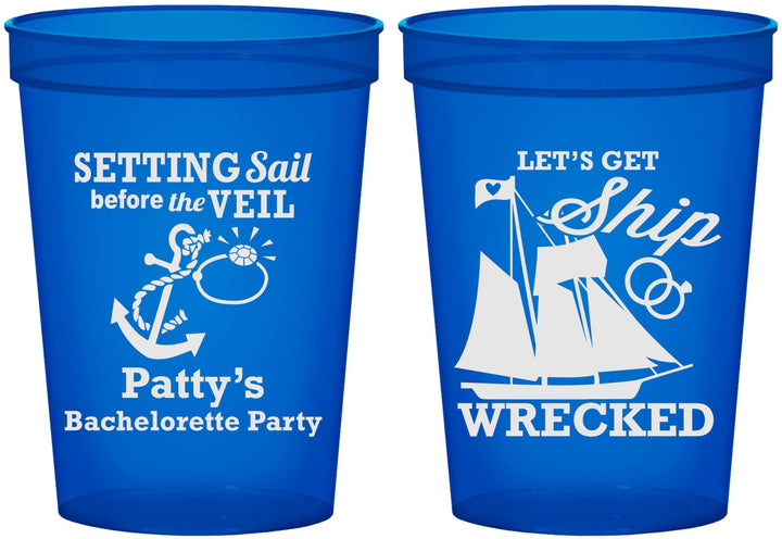 Custom Bachelorette 16 oz Translucent Cups - Lets Get Ship Wrecked | 60011