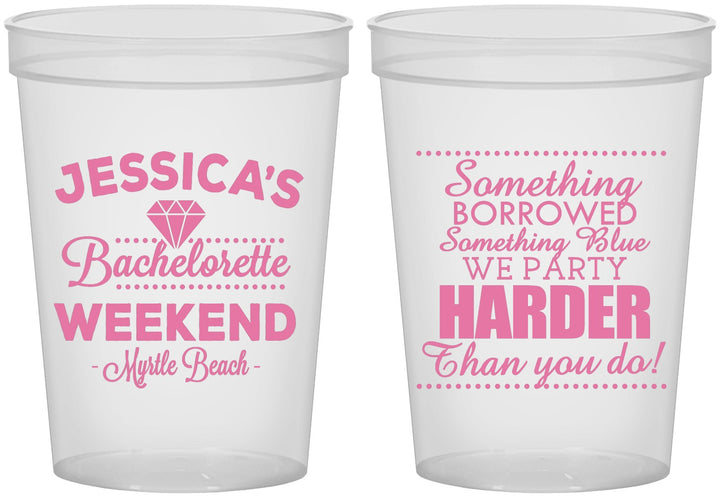 Custom Bachelorette 16 oz Translucent Cups - Something Borrowed | 60028