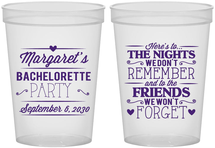 Custom Bachelorette 16 oz Translucent Cups - Nights Remember | 60034