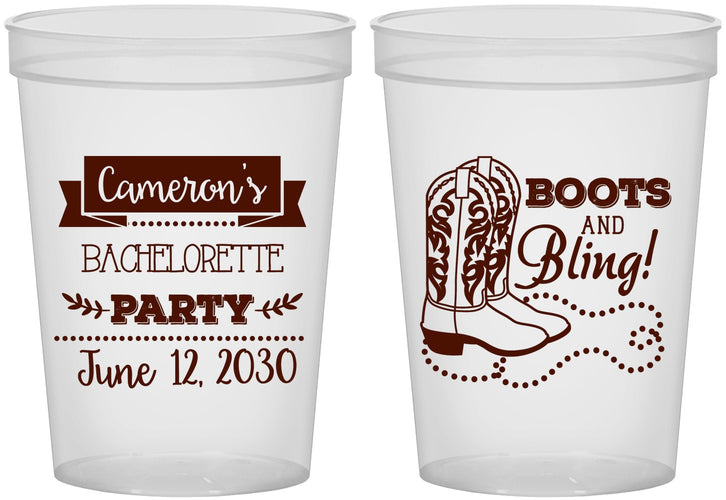 Custom Bachelorette 16 oz Translucent Cups - Boots And Bling | 60044