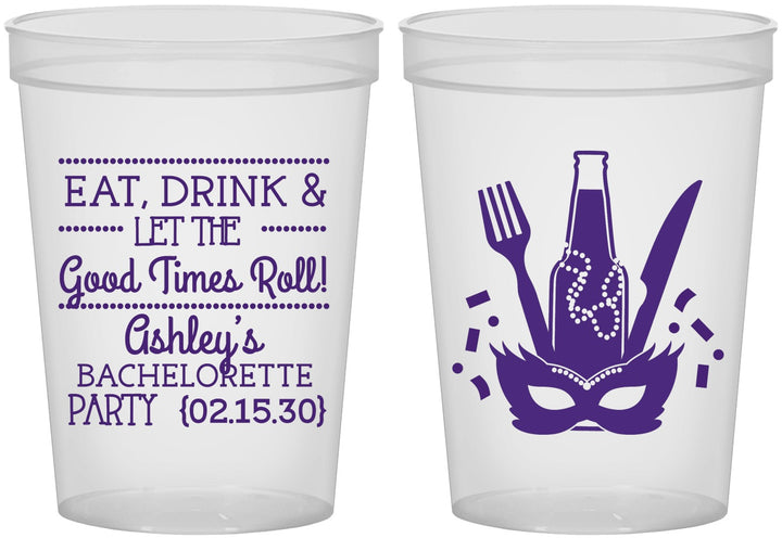 Custom Bachelorette 16 oz Translucent Cups - Mardi Gras | 60057