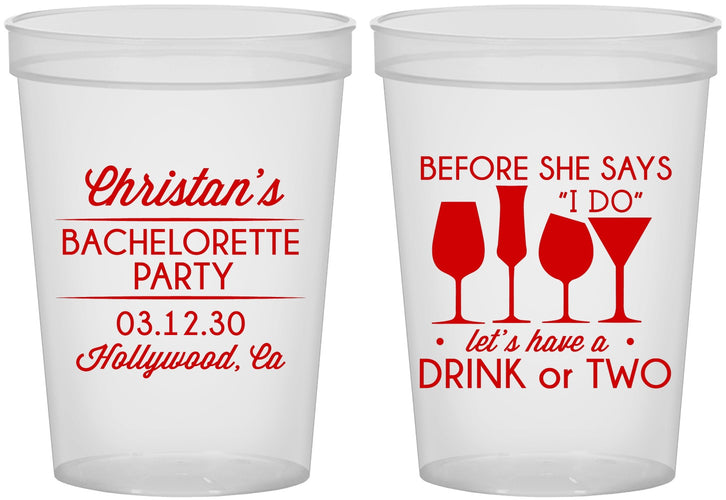 Custom Bachelorette 16 oz Translucent Cups - Before She Says I Do | 60064
