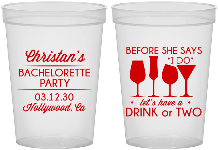 Custom Bachelorette 16 oz Translucent Cups - Before She Says I Do | 60064