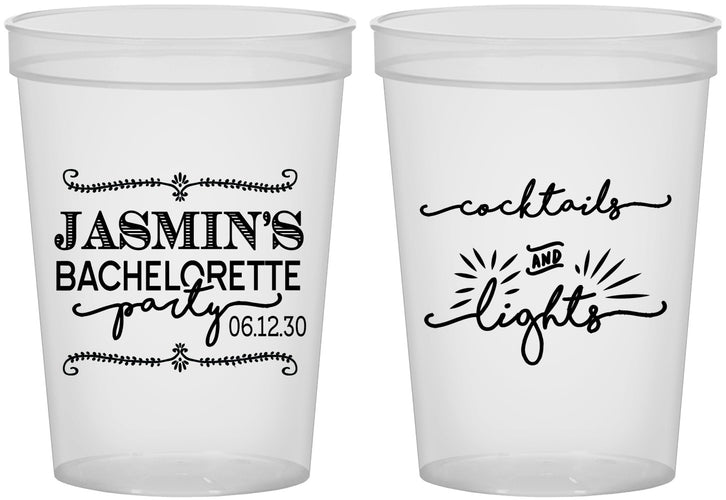 Custom Bachelorette 16 oz Translucent Cups - Cocktails And Lights | 60065