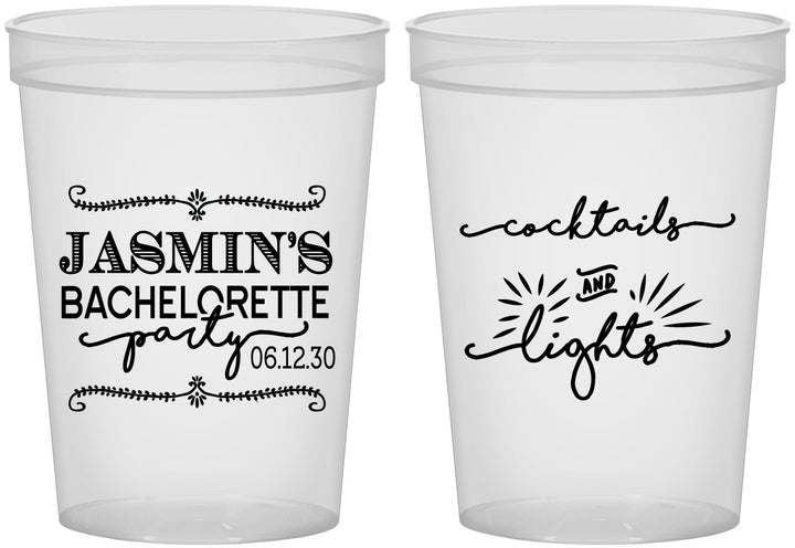 Custom Bachelorette 16 oz Translucent Cups - Cocktails And Lights | 60065