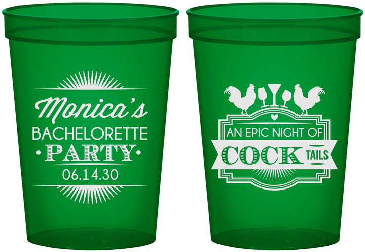 Custom Bachelorette 16 oz Translucent Cups - Epic Night Of Cocktails | 60071