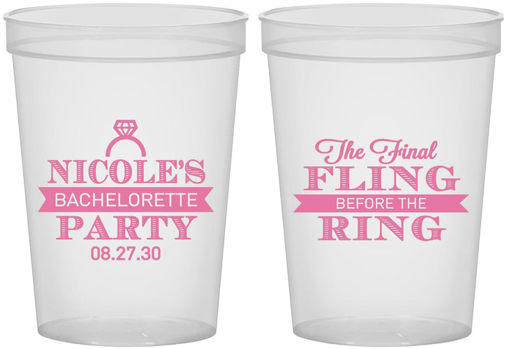 Custom Bachelorette 16 oz Translucent Cups - Final Fling Before The Ring | 60110