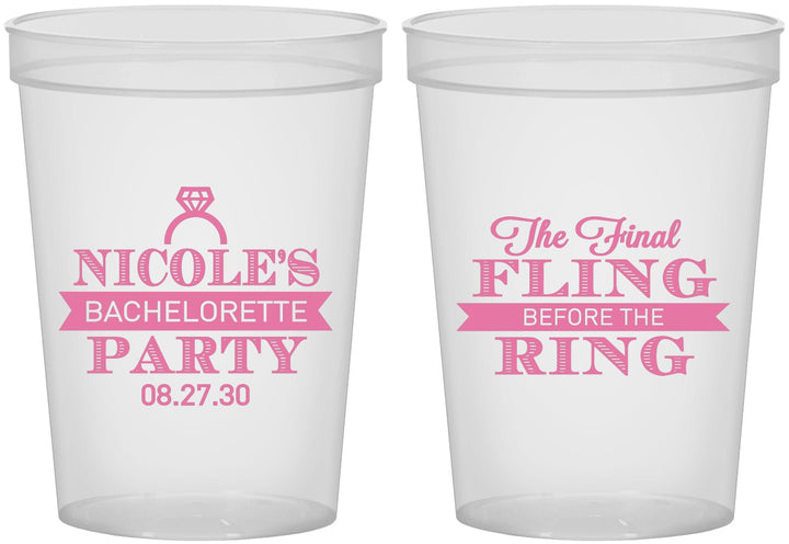Custom Bachelorette 16 oz Translucent Cups - Final Fling Before The Ring | 60110